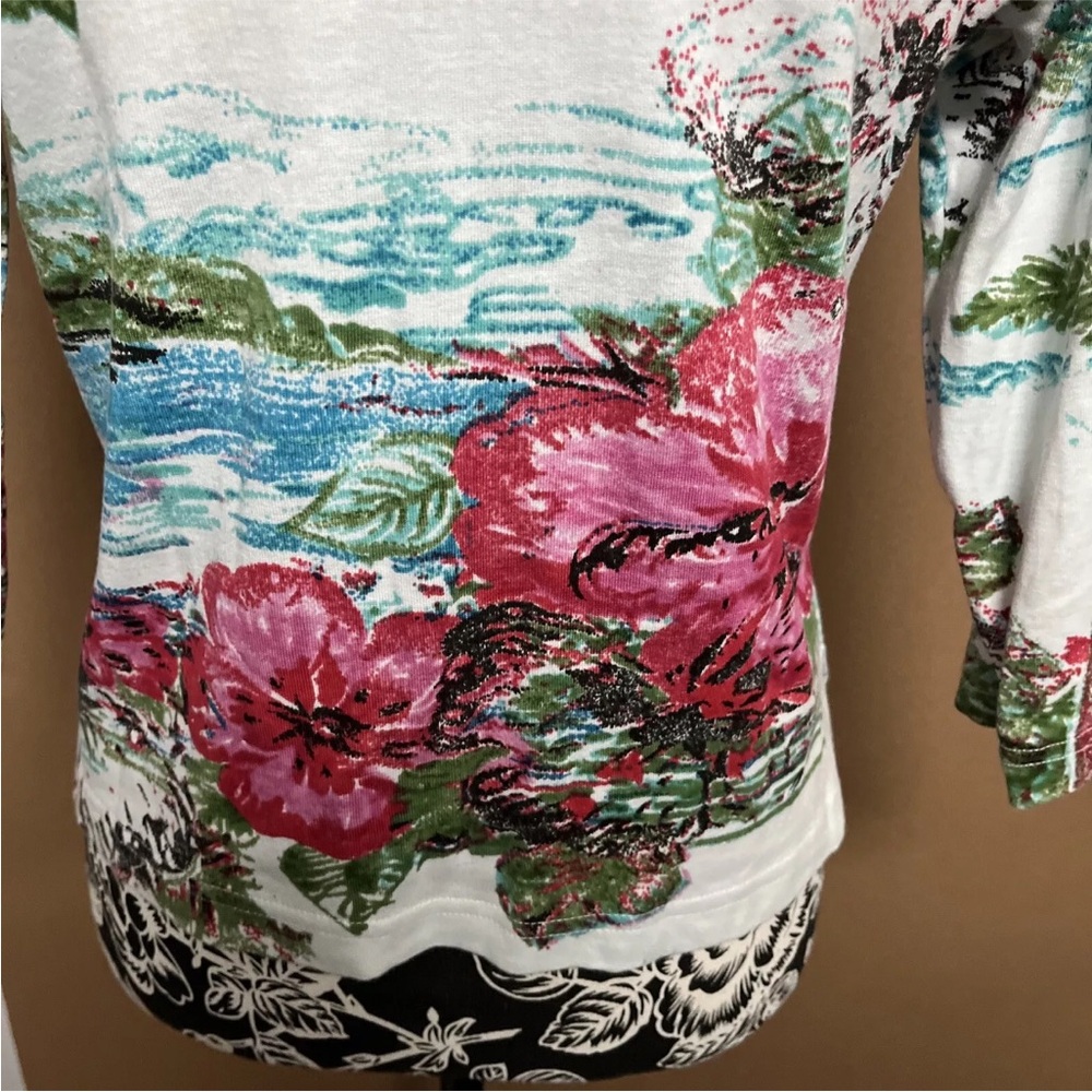 Fashque Shirt Size Small Long Sleeve Cotton Shirt Beach Design Floral Multicolor - Picture 3 of 5